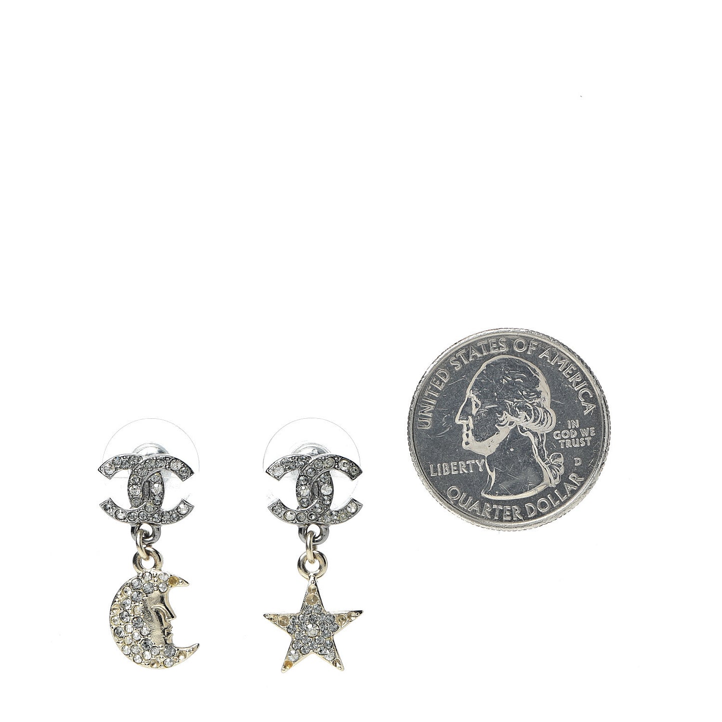 Ruthenium Crystal CC Star Moon Earrings Grey Gold