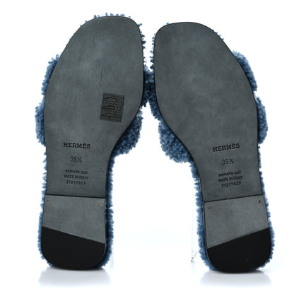Hermes Woolskin Oran Sandals 35.5 Bleu 5 of 10