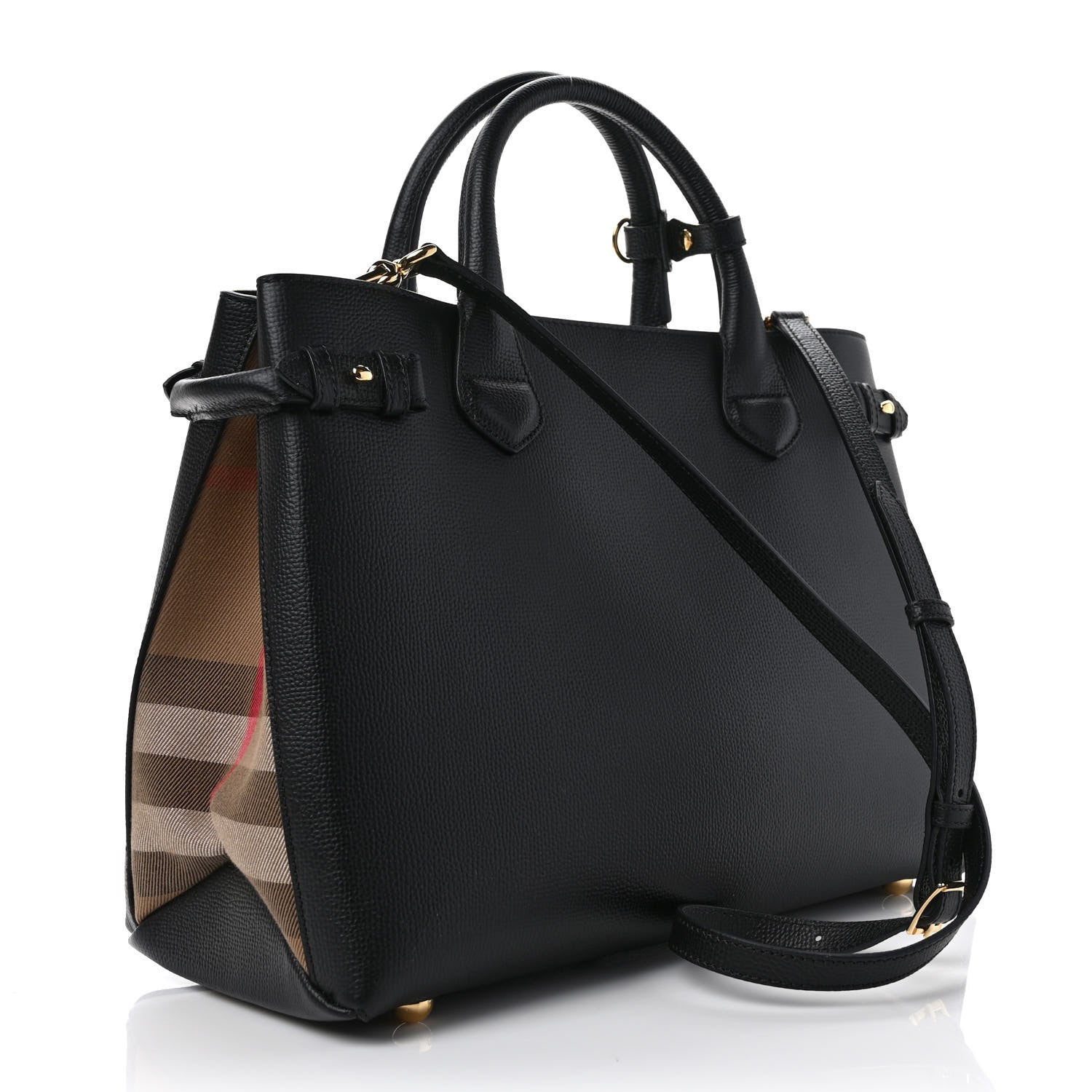 Burberry Derby Calfskin House Check Medium Banner Tote Black 2 of 10