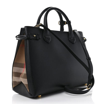 Burberry Derby Calfskin House Check Medium Banner Tote Black 2 of 10