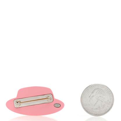 Chanel Resin Icon Manga Hat Brooch Pink White Gold 2 of 4