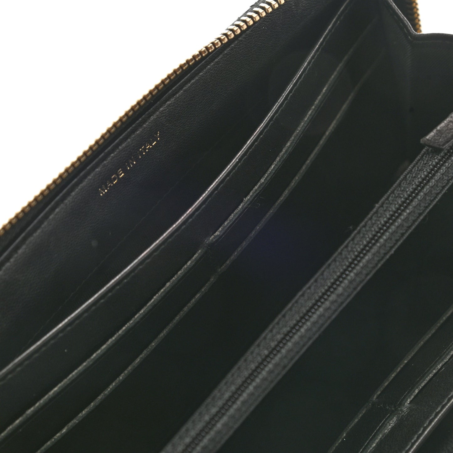 Calfskin Chevron Quilted Zip Around Wallet Black