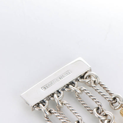 David Yurman Sterling Silver 18K Yellow Gold Pearl 10mm Four-Row Chain Bracelet 4 of 5