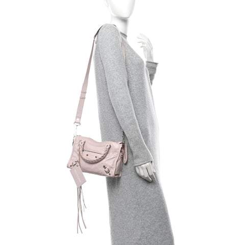 Agneau Classic Silver Hardware Mini City Logo Strap Light Rose White