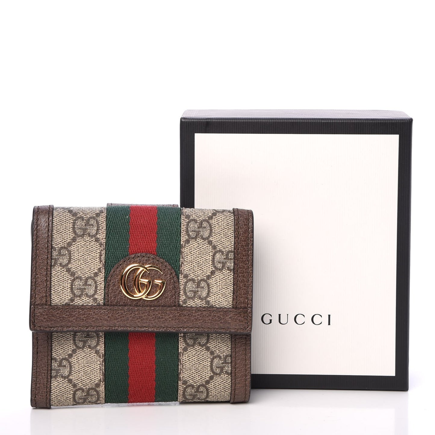 GG Supreme Monogram Web Ophidia French Flap Wallet Beige New Acero