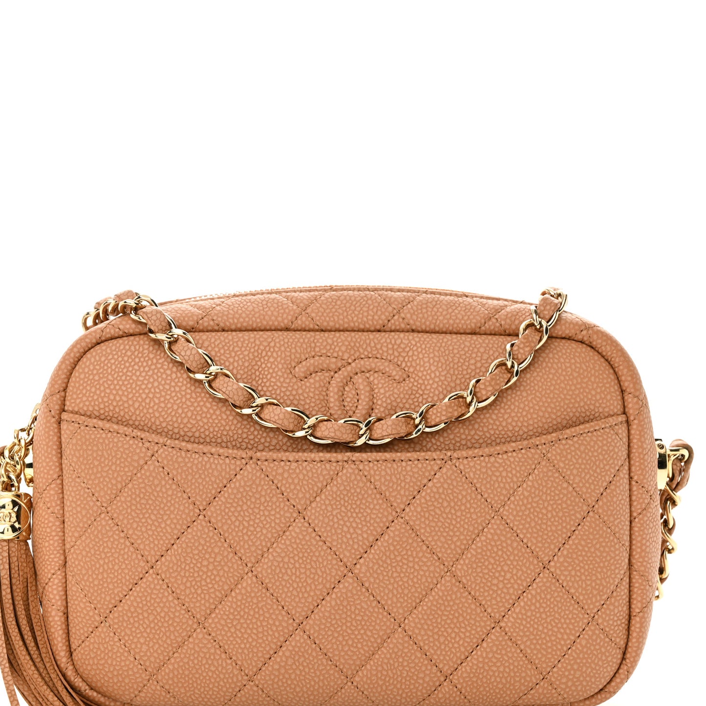 Caviar Quilted Coco Tassel Camera Case Beige