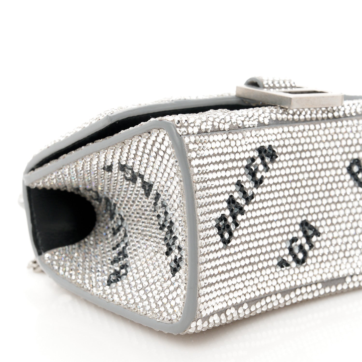 Balenciaga Strass Suede Allover Logo Hourglass Top Handle Bag XS with Chain Silver Black 11 of 11