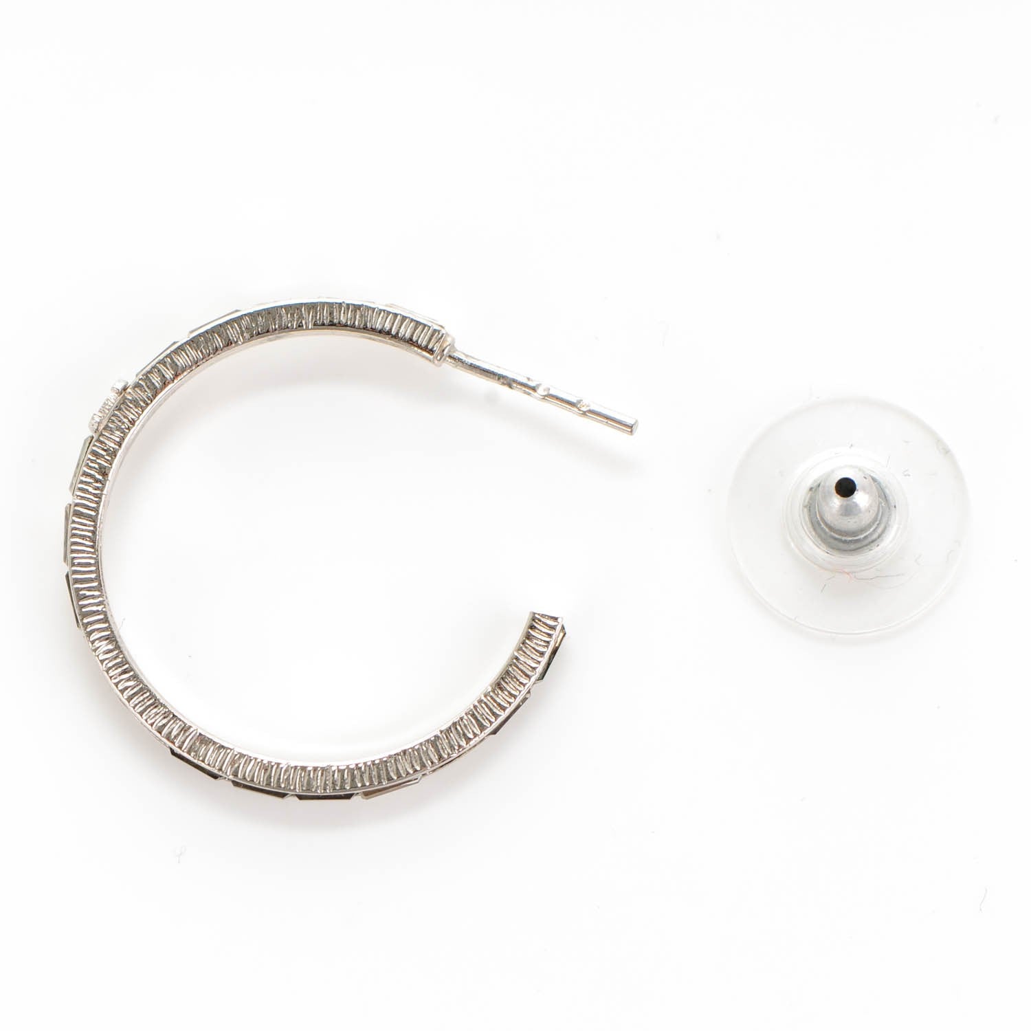 Chanel Baguette Crystal CC Hoop Earrings Silver 4 of 6