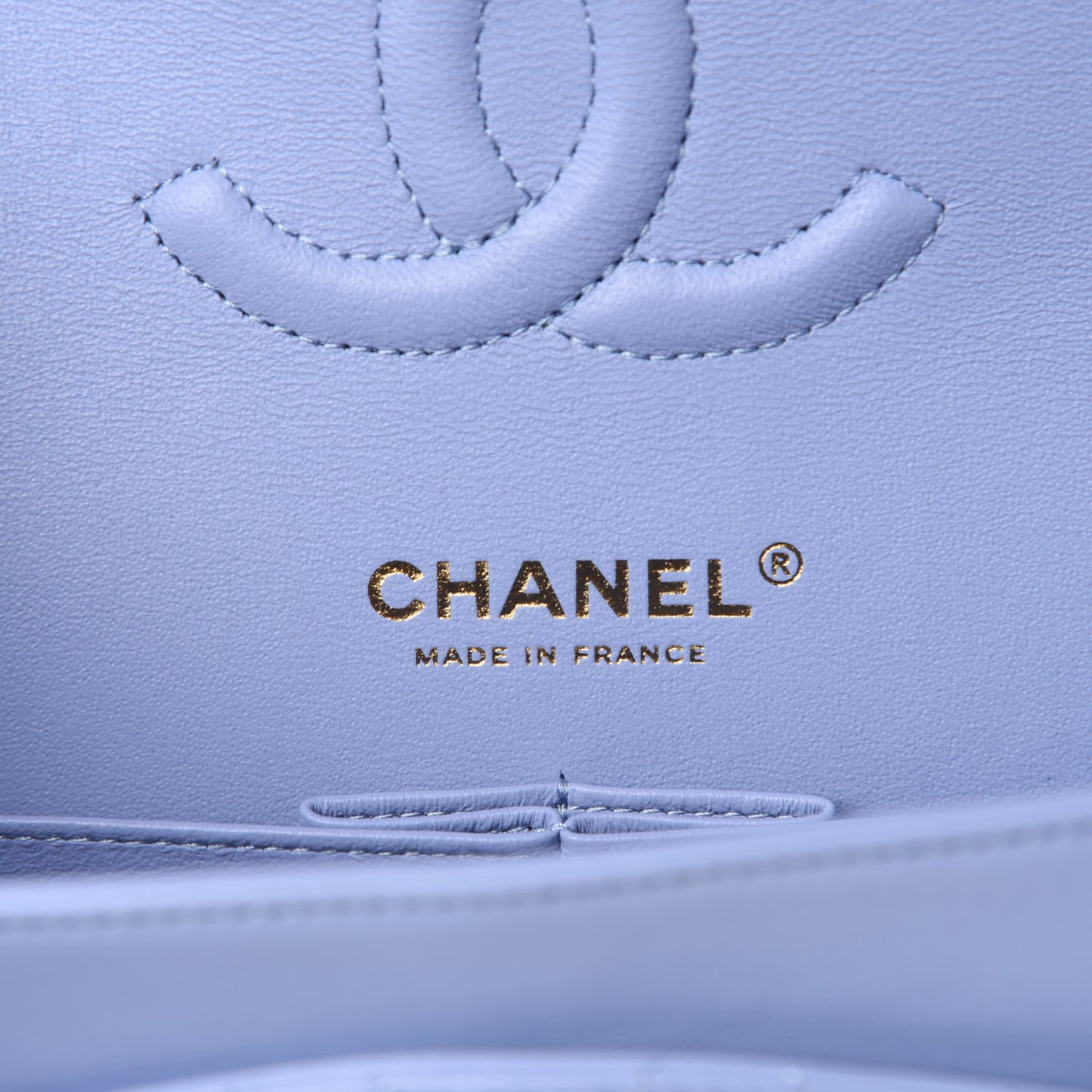 Lambskin Quilted Medium Double Flap Light Blue