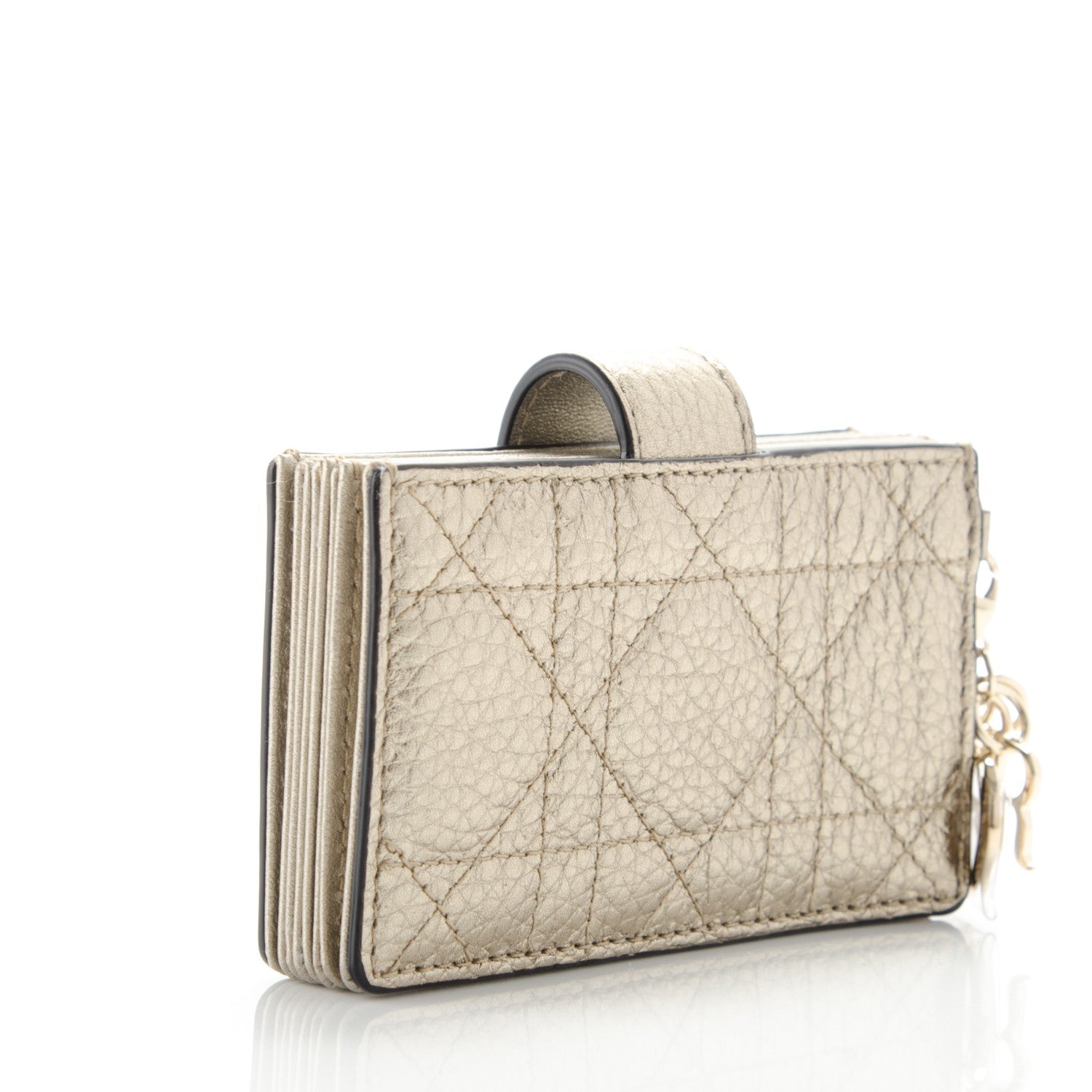 Christian Dior Metallic Grained Calfskin Cannage Lady Dior 5-Gusset Card Holder Gold 3 of 7