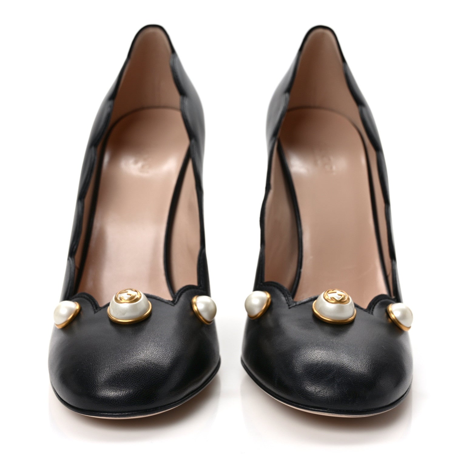 Gucci Malaga Kid Pearl Embellished Willow Loafer Pumps 39.5 Black 2 of 9