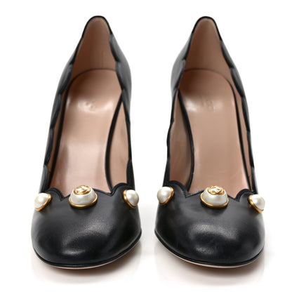 Gucci Malaga Kid Pearl Embellished Willow Loafer Pumps 39.5 Black 2 of 9