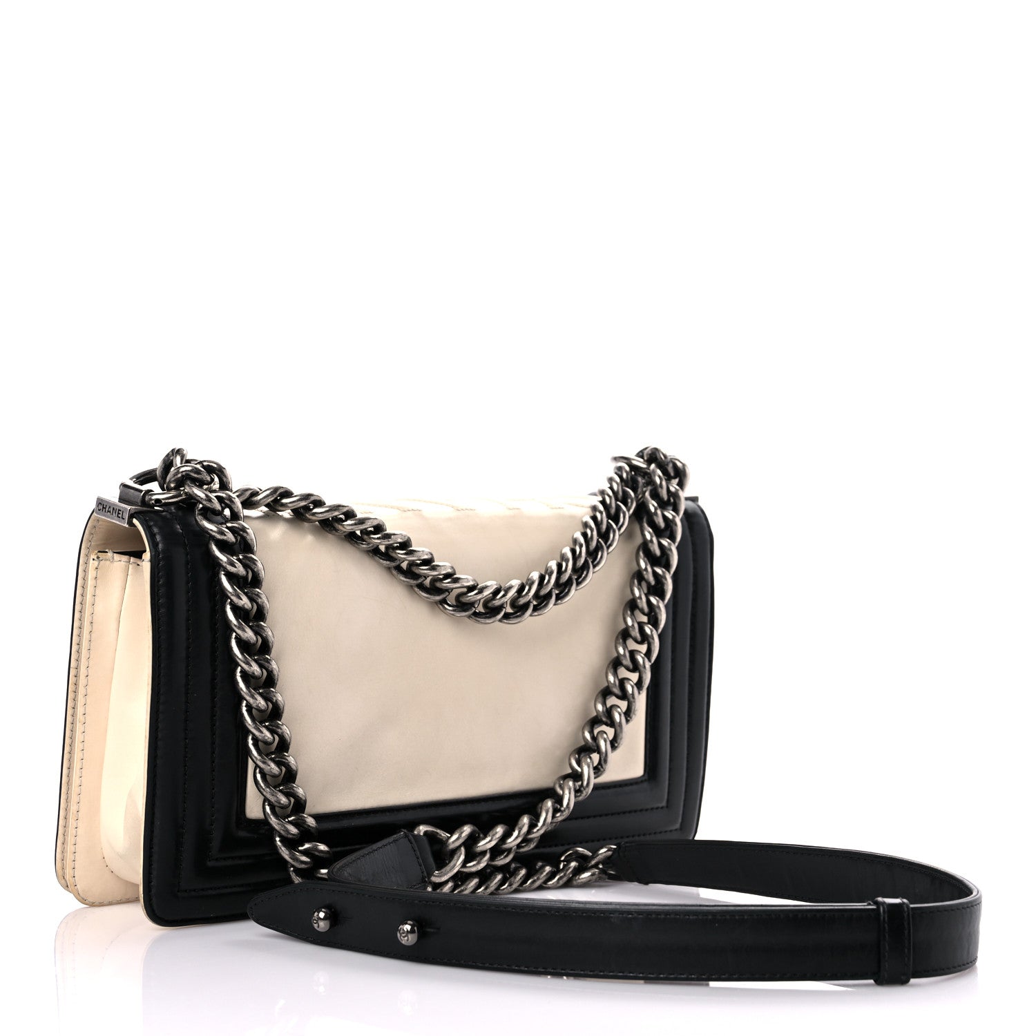 Chanel Glazed Calfskin Medium Boy Flap White Black 2 of 29