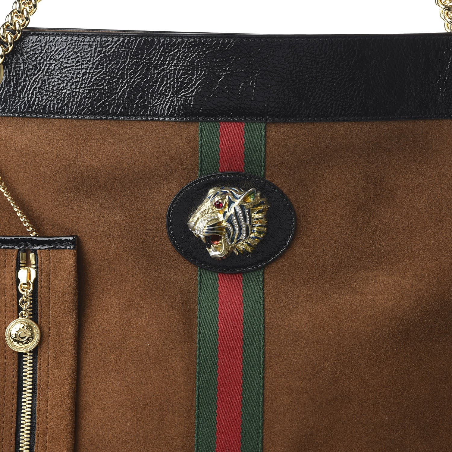 Gucci Suede Patent Large Rajah Chain Tote Nocciola Black 10 of 10