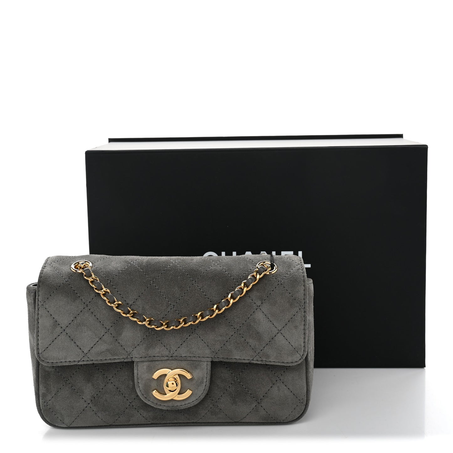 Suede Calfskin Mini Souplissimo Flap Dark Grey