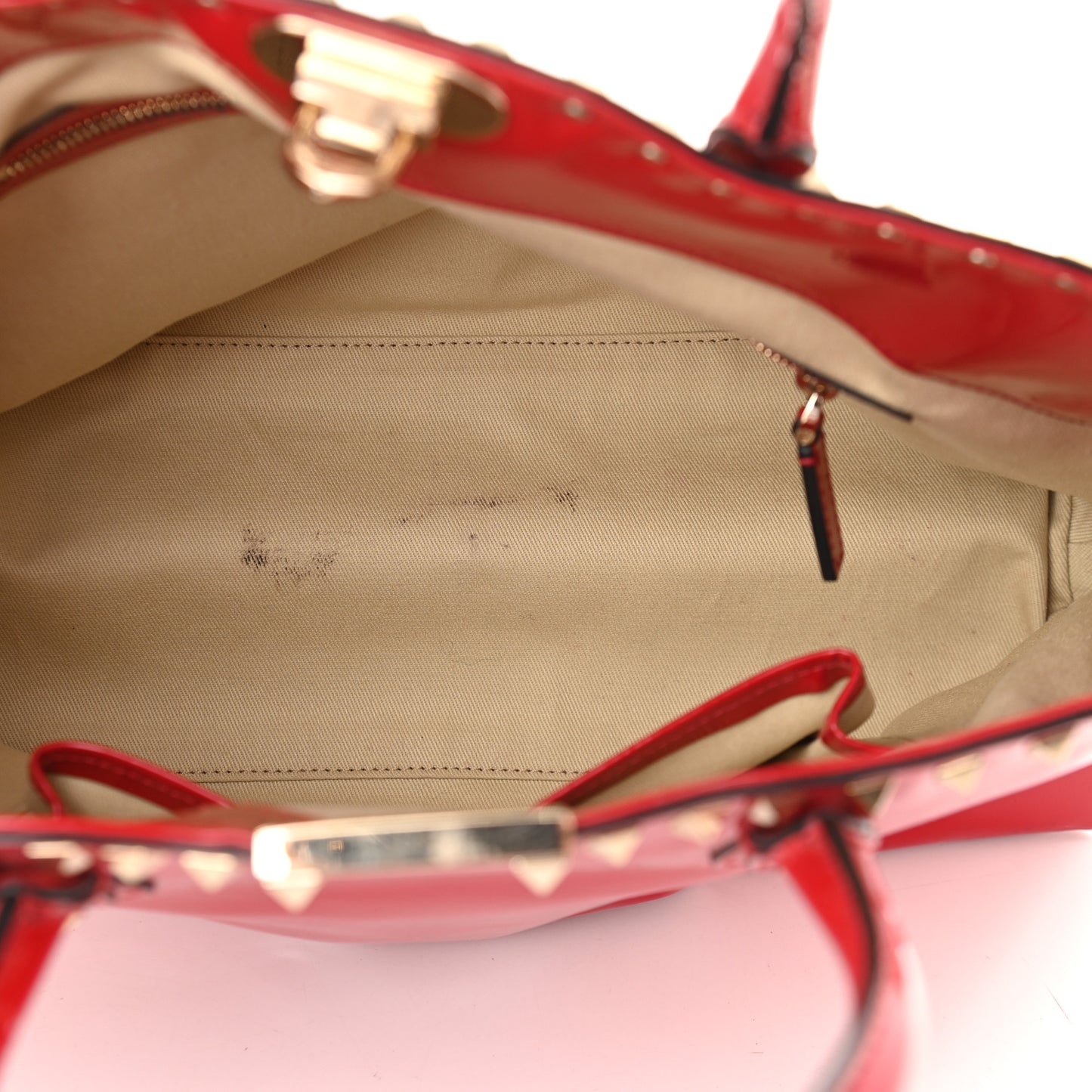 Patent Rockstud Dome Satchel Red