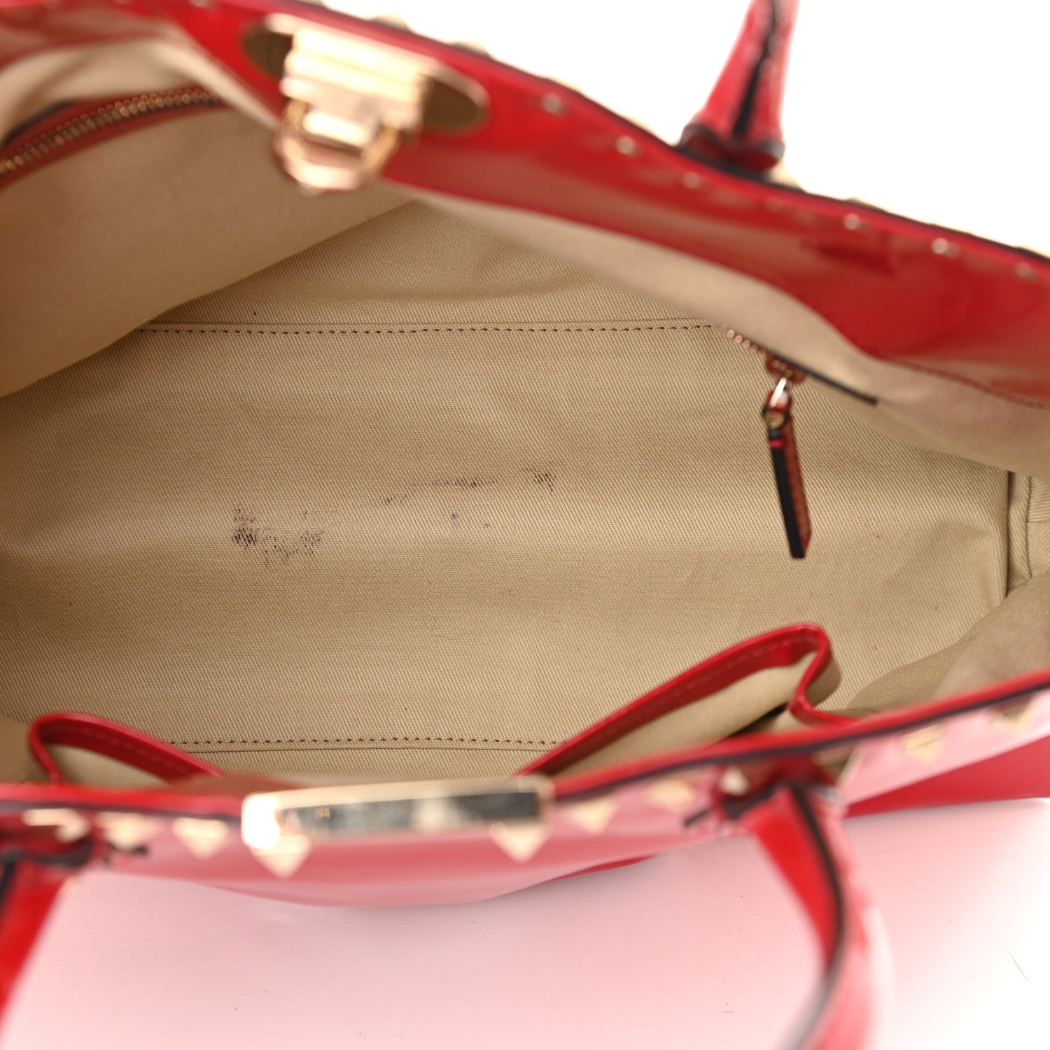 Valentino Garavani Patent Rockstud Dome Satchel Red 5 of 9
