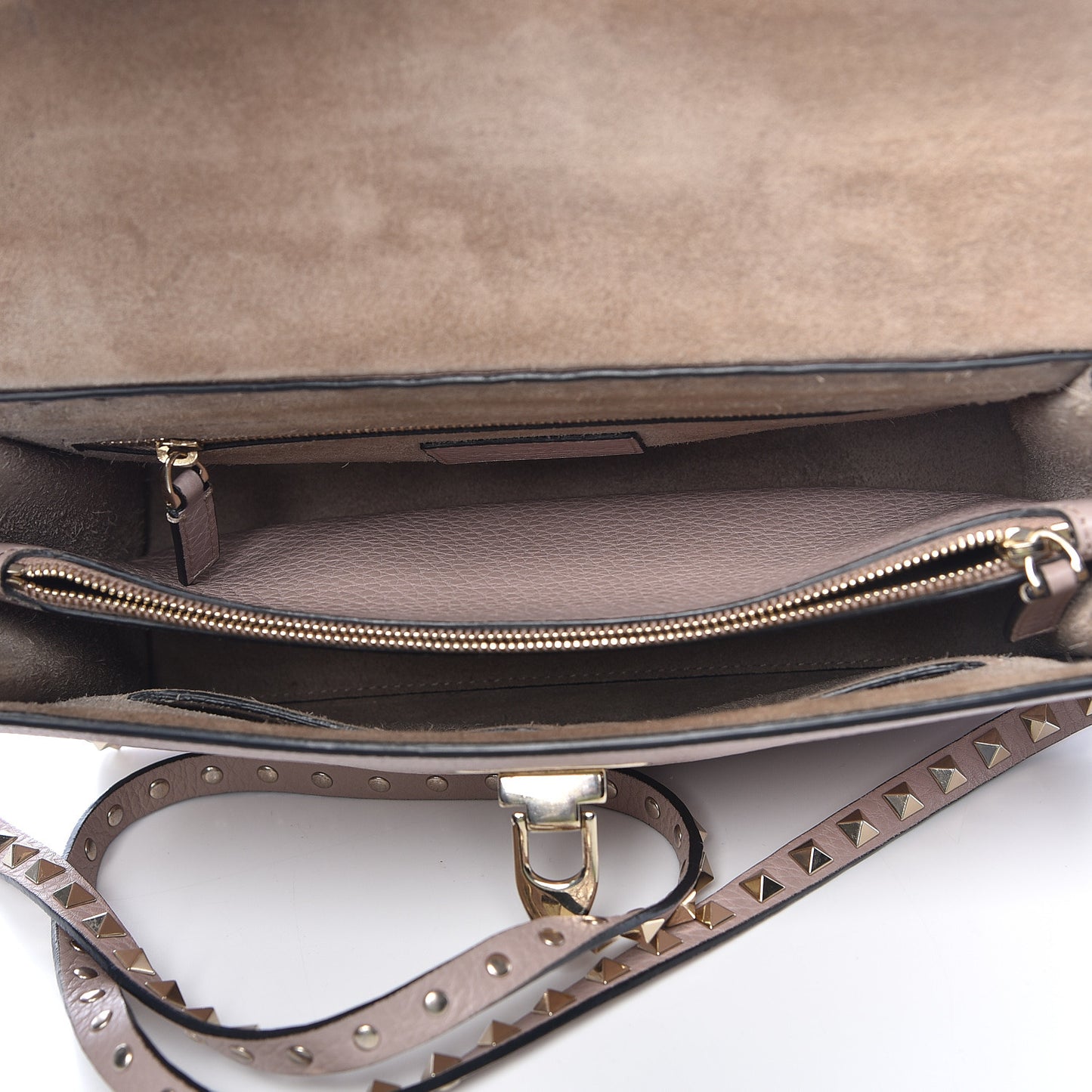 Pebbled Calfskin Small Rockstud Single Handle Flap Bag Poudre