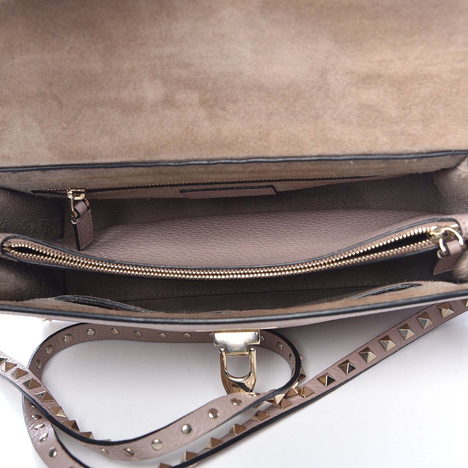 Valentino Garavani Pebbled Calfskin Small Rockstud Single Handle Flap Bag Poudre 6 of 21
