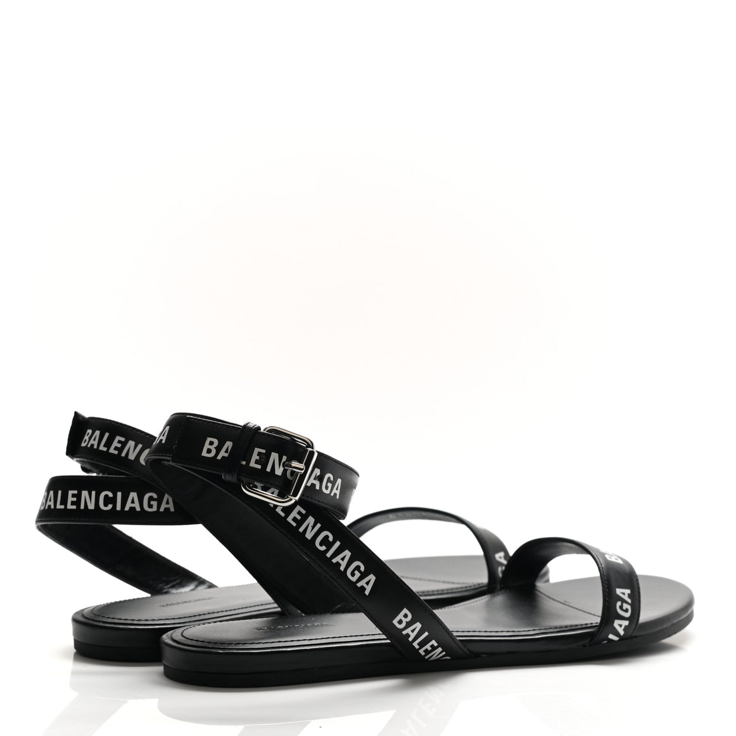 Calfskin Allover Logo Flat Sandals 36.5 Black White