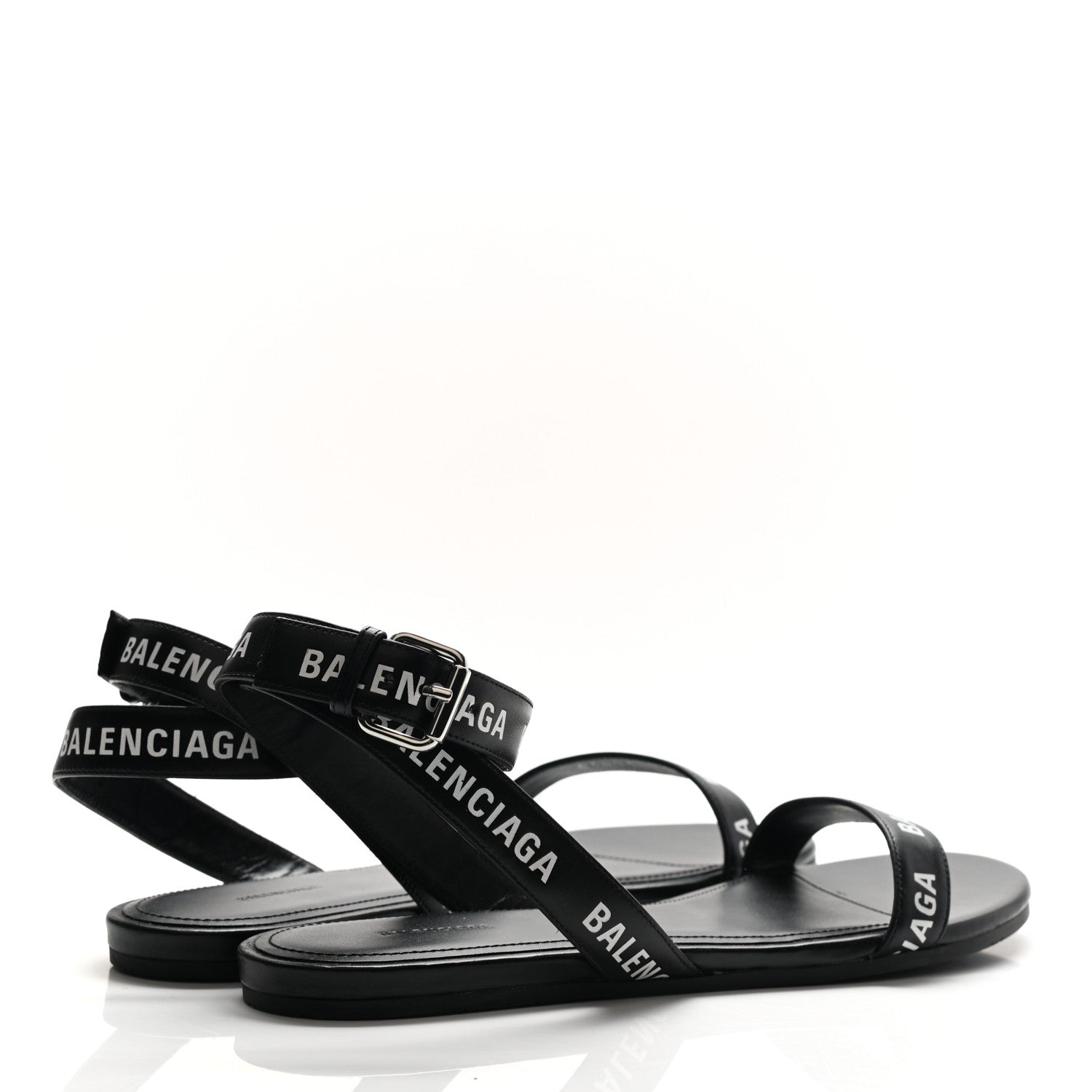 Balenciaga Calfskin Allover Logo Flat Sandals 36.5 Black White 4 of 9