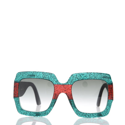 Gucci Square Frame GG0102S Sunglasses Glitter Red Black Green 3 of 7