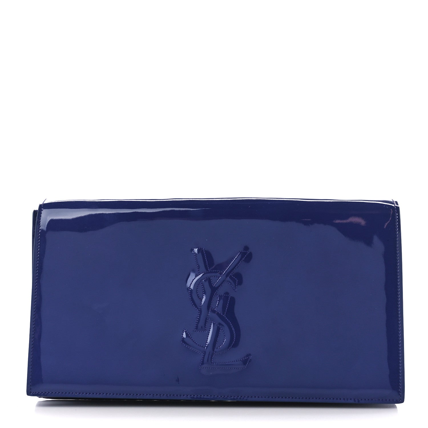 Saint Laurent Patent Calfskin Monogram Large Belle De Jour Clutch Royal Blue 1 of 10