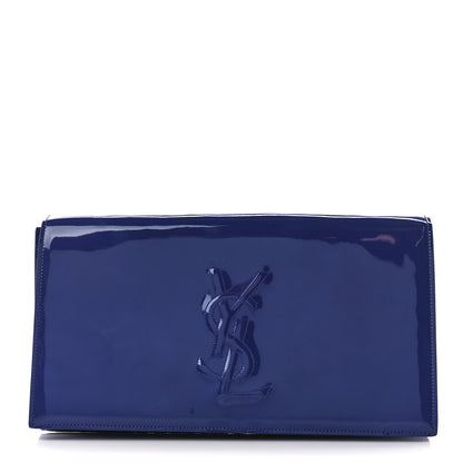 Saint Laurent Patent Calfskin Monogram Large Belle De Jour Clutch Royal Blue 1 of 10