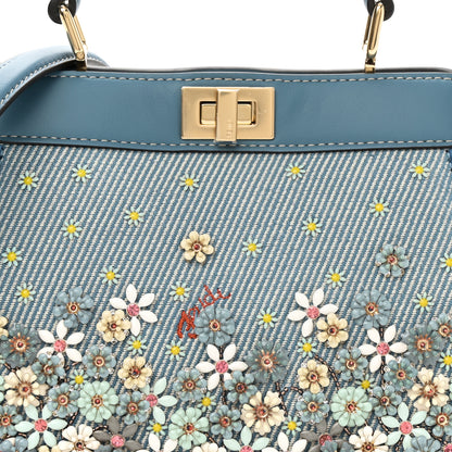 Fendi Denim Nappa Floral Embroidered Petite Peekaboo I SEE U Satchel Blue 7 of 9