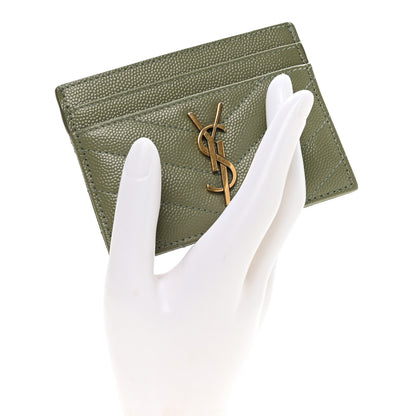 Saint Laurent Grain De Poudre Matelasse Chevron Monogram Credit Card Case Light Sage 2 of 8
