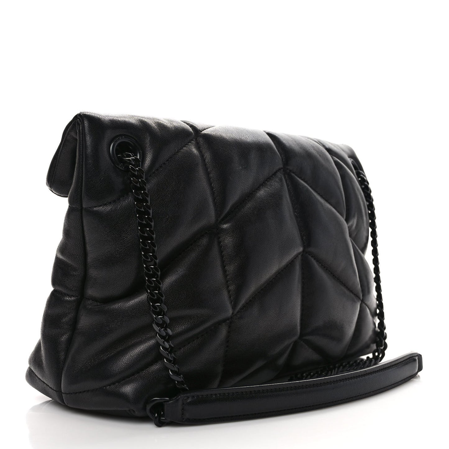 Lambskin Quilted Monogram Monochrome Small Loulou Puffer Chain Satchel Black