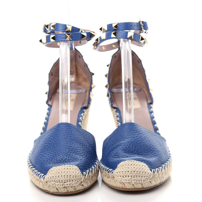 Valentino Garavani Grained Calfskin Rockstud Ankle Wrap Espadrille 15/85mm Wedges 39 Baltique 2 of 10