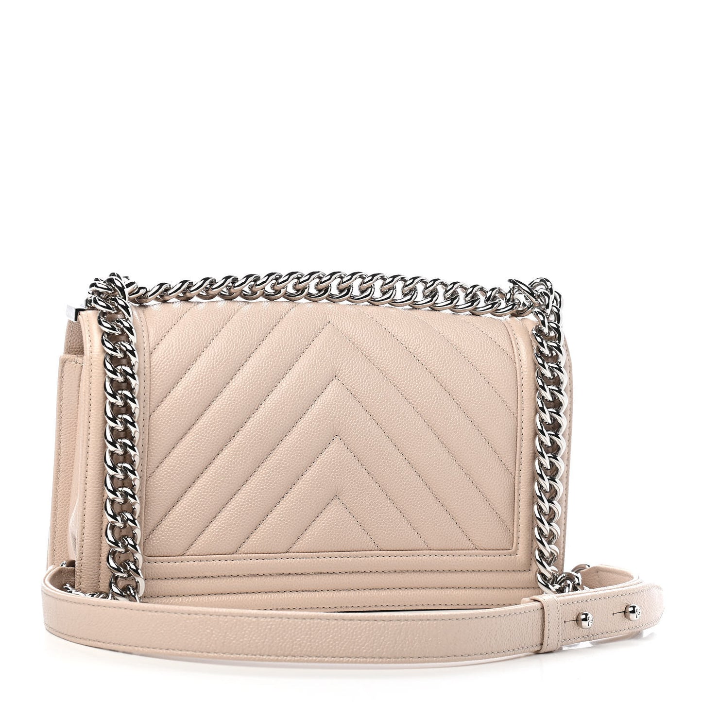 Caviar Chevron Quilted Medium Boy Flap Light Beige
