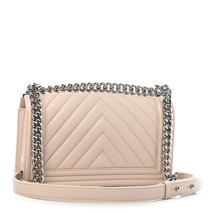 Chanel Caviar Chevron Quilted Medium Boy Flap Light Beige 2 of 8