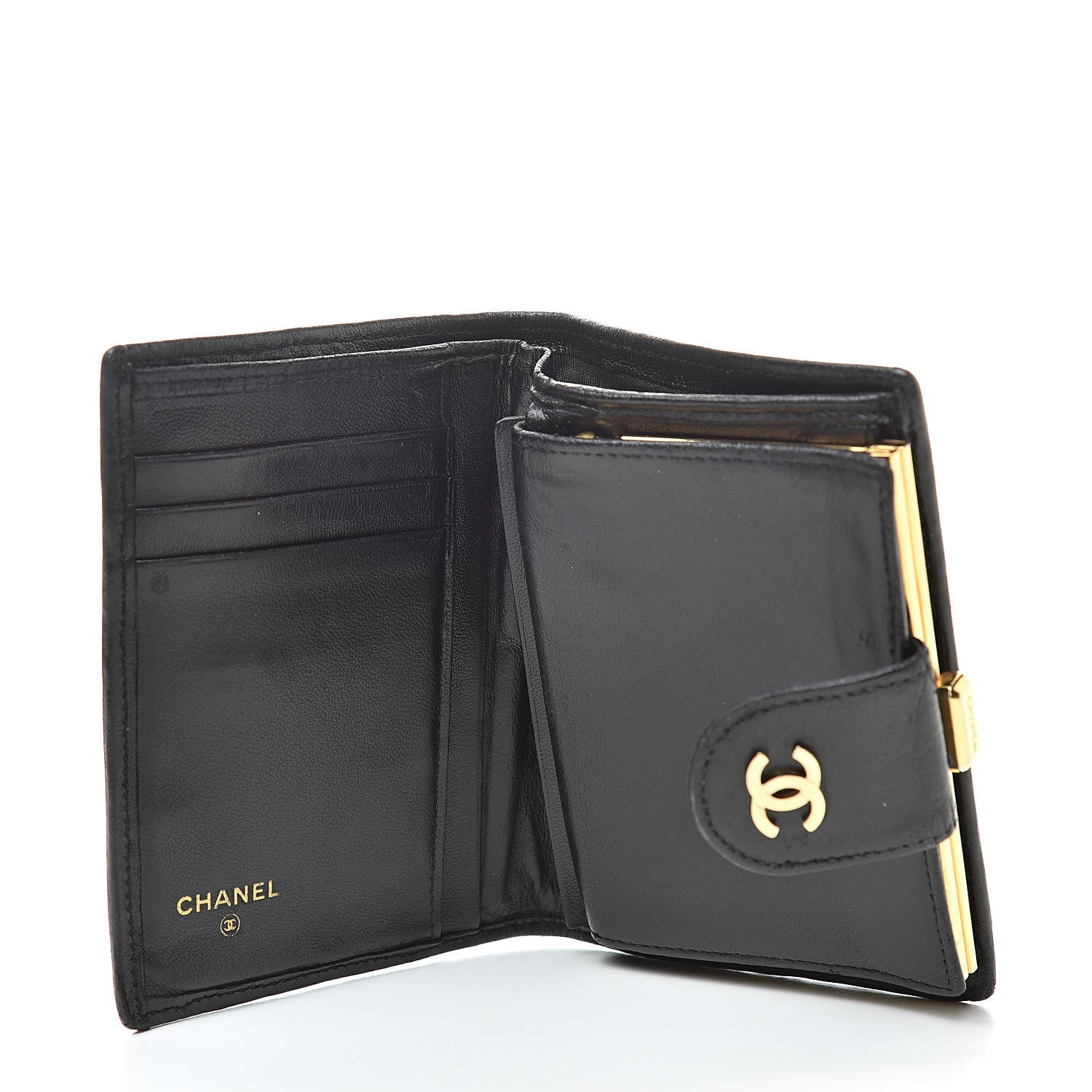 Chanel Lambskin Stitched Compact French Wallet Black 5 of 14