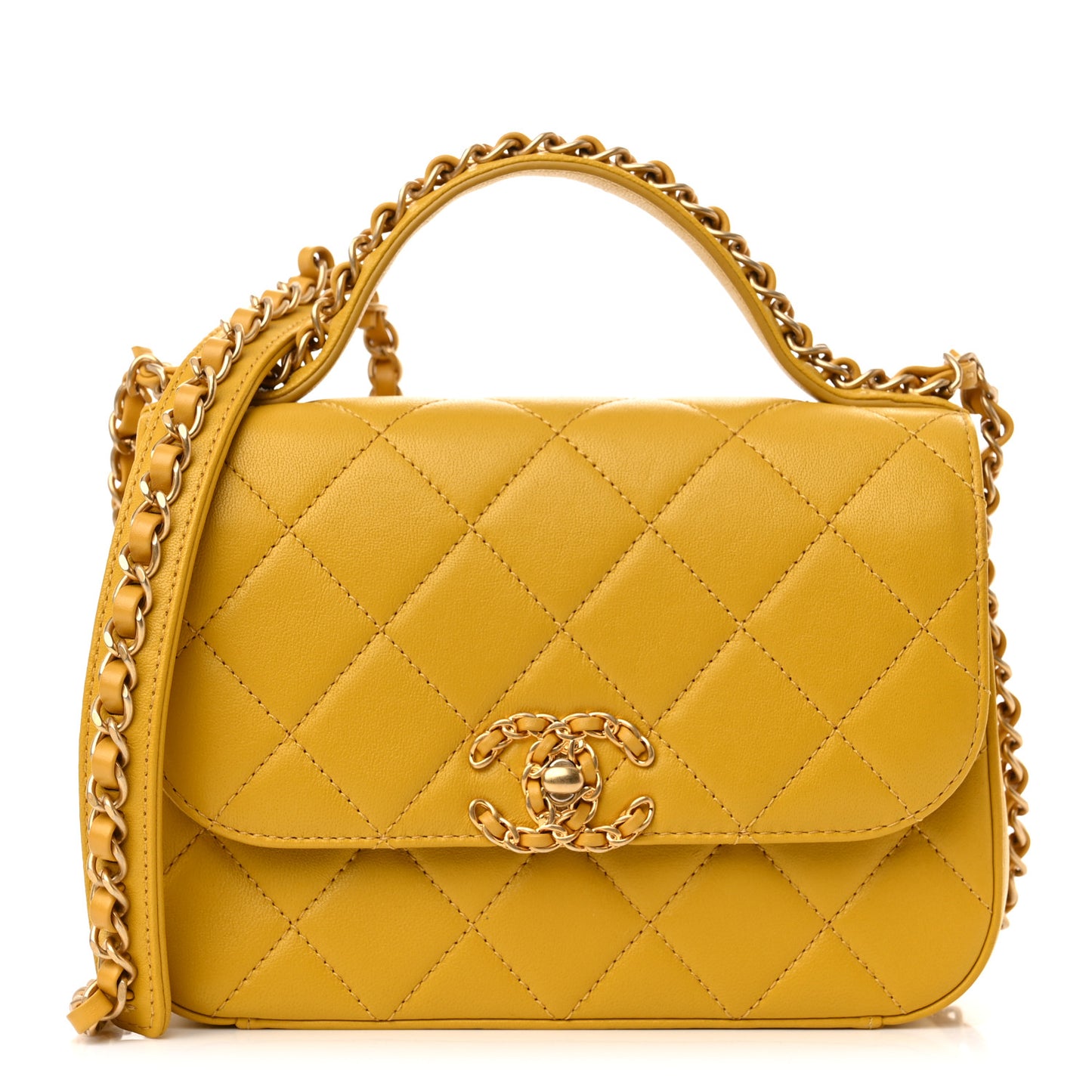 Lambskin Quilted Small Chain Infinity Top Handle Flap Yellow