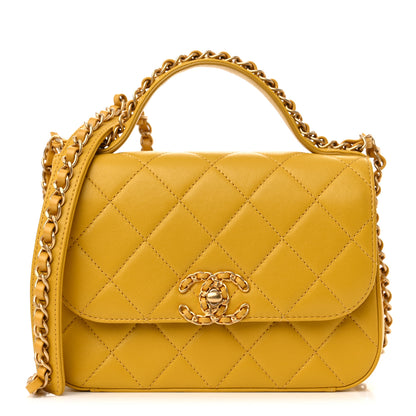Chanel Lambskin Quilted Small Chain Infinity Top Handle Flap Yellow 1 of 10