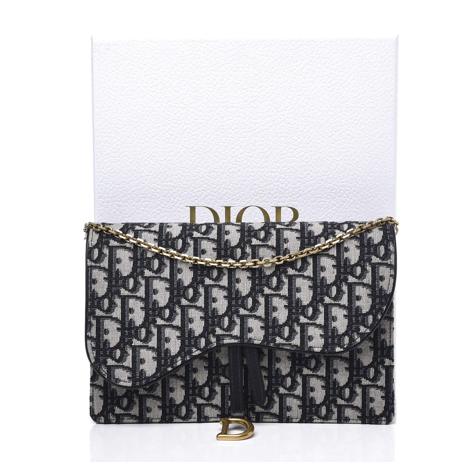 Christian Dior Oblique Saddle Chain Pouch Blue 9 of 9