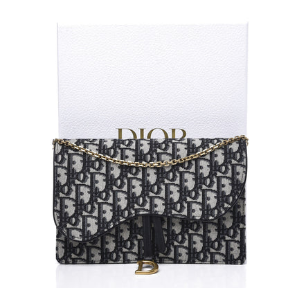 Christian Dior Oblique Saddle Chain Pouch Blue 9 of 9