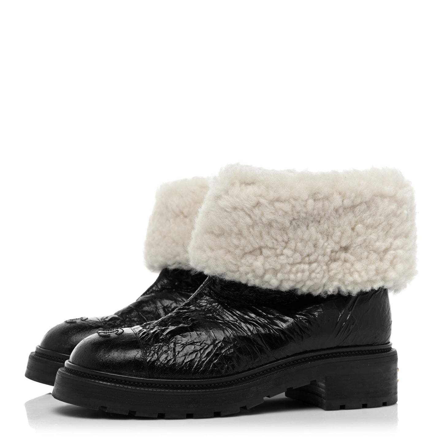 Lambskin Shearling Short Boots 40 Black
