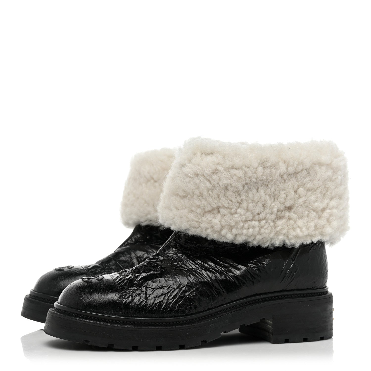 Chanel Lambskin Shearling Short Boots 40 Black 3 of 11