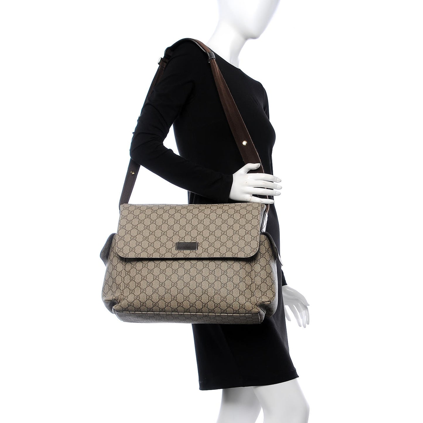GG Plus Monogram Messenger Diaper Bag Dark Brown