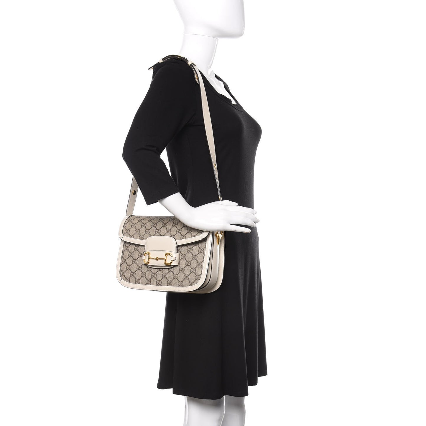 GG Supreme Monogram Horsebit 1955 Shoulder Bag Beige Mystic White