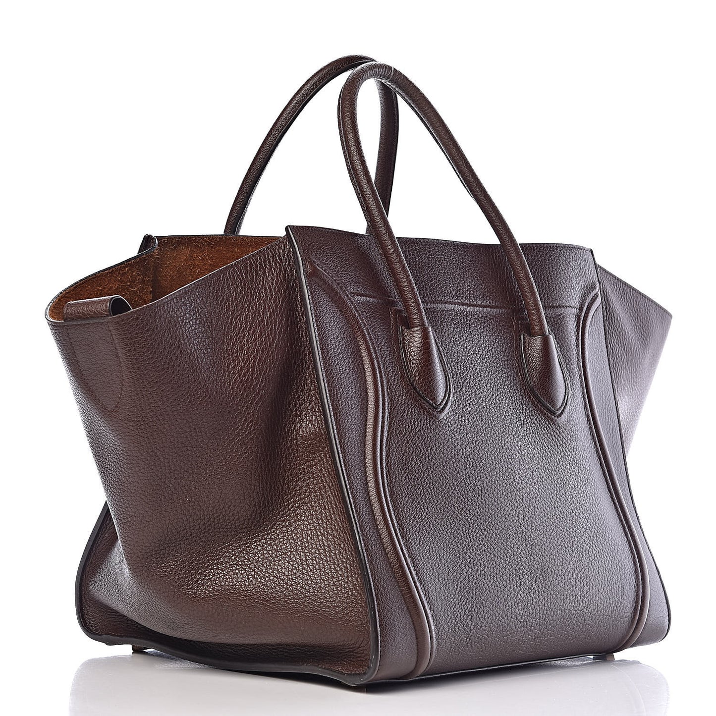 Shiny Grained Calfskin Medium Phantom Luggage Brown