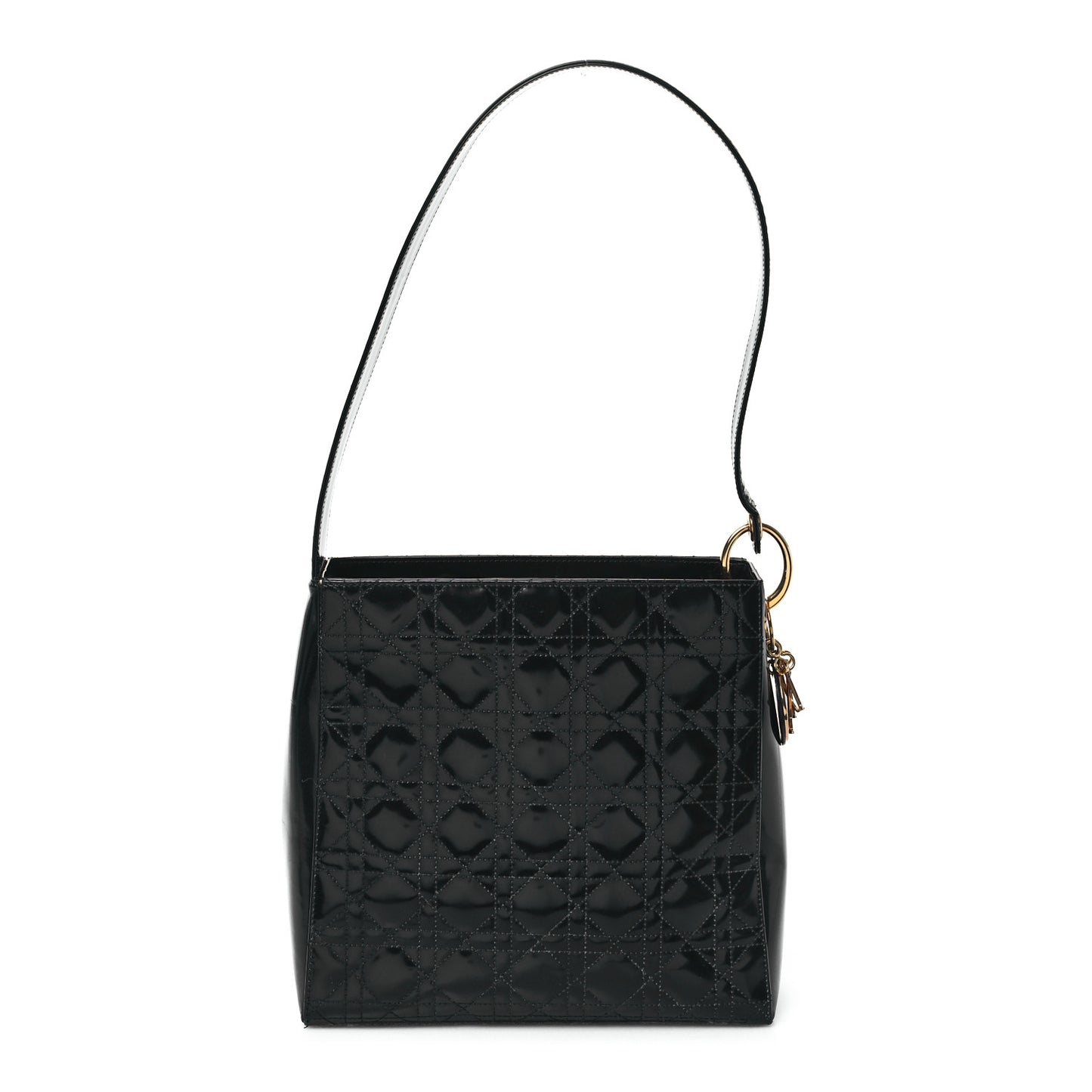Patent Cannage Shoulder Bag Black