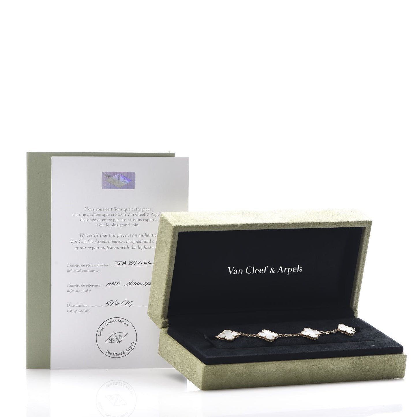 18K Yellow Gold Mother of Pearl 5 Motifs Vintage Alhambra Bracelet