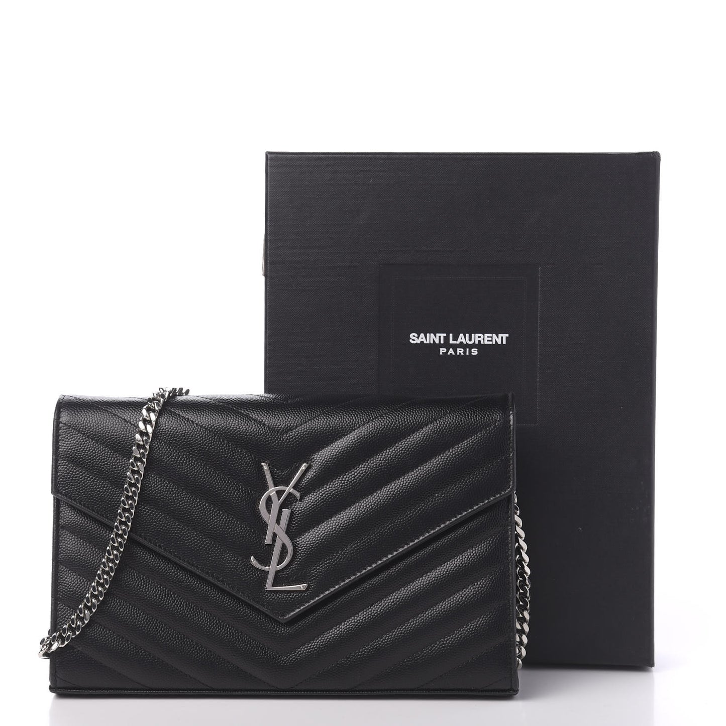 Grain De Poudre Matelasse Chevron Monogram Chain Wallet Black