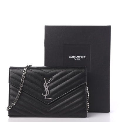 Saint Laurent Grain De Poudre Matelasse Chevron Monogram Chain Wallet Black 11 of 11