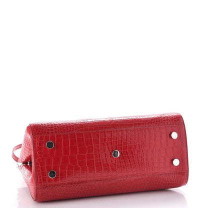 Saint Laurent Calfskin Crocodile Embossed Small Cabas Rive Gauche Red 5 of 14