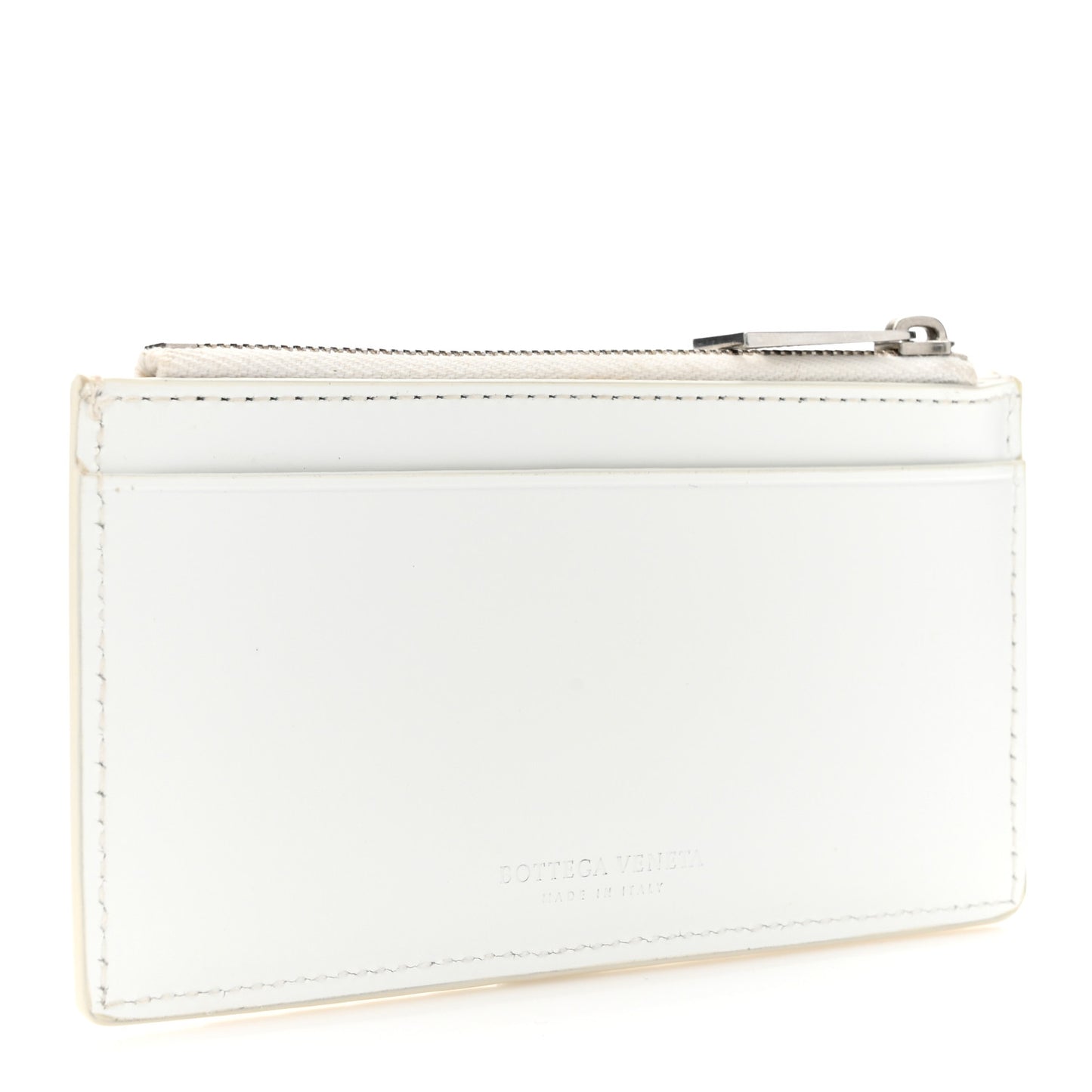 Calfskin Intrecciato Zip Card Holder White